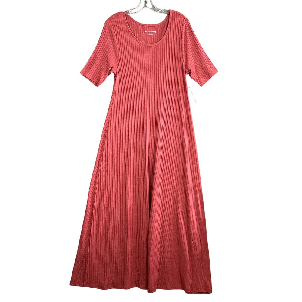Soft Surroundings Santiago Maxi Dress Womens M Short Sleeve Ribbed‎ Coral NWT